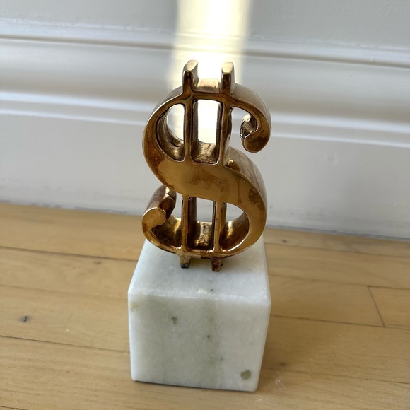 Jonathan Adler Brass and Marble Money Sign Sculpture - Picture 9 of 10
